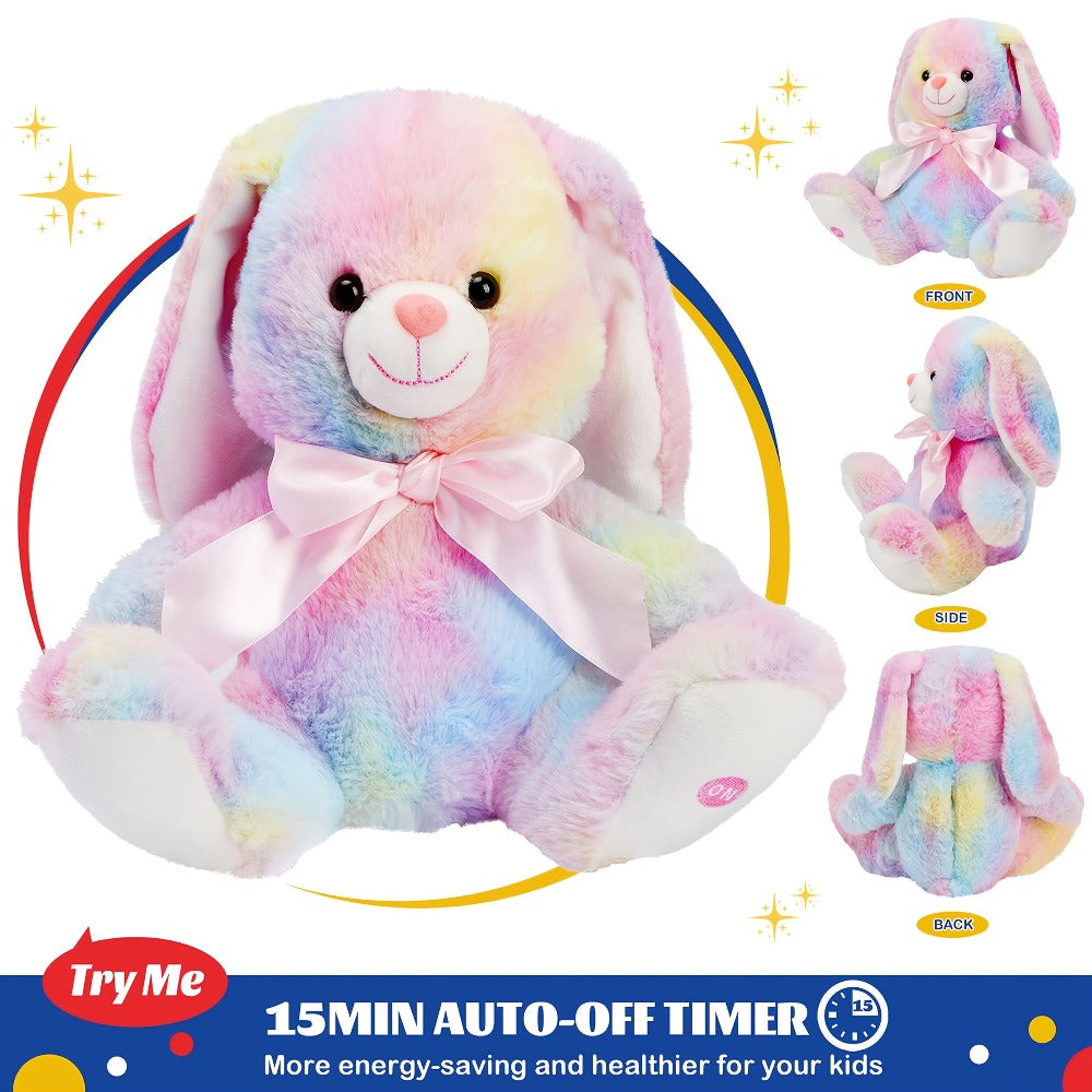 Musical Glowing Bunny Plush Toy 10 Inch – Rainbow Lop Ear Rabbit Stuffed Animal with LED Night Light & Lullaby Music for Toddlers Kids, Birthday Christmas Valentine Gift for Girls