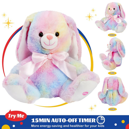 Musical Glowing Bunny Plush Toy 10 Inch – Rainbow Lop Ear Rabbit Stuffed Animal with LED Night Light & Lullaby Music for Toddlers Kids, Birthday Christmas Valentine Gift for Girls