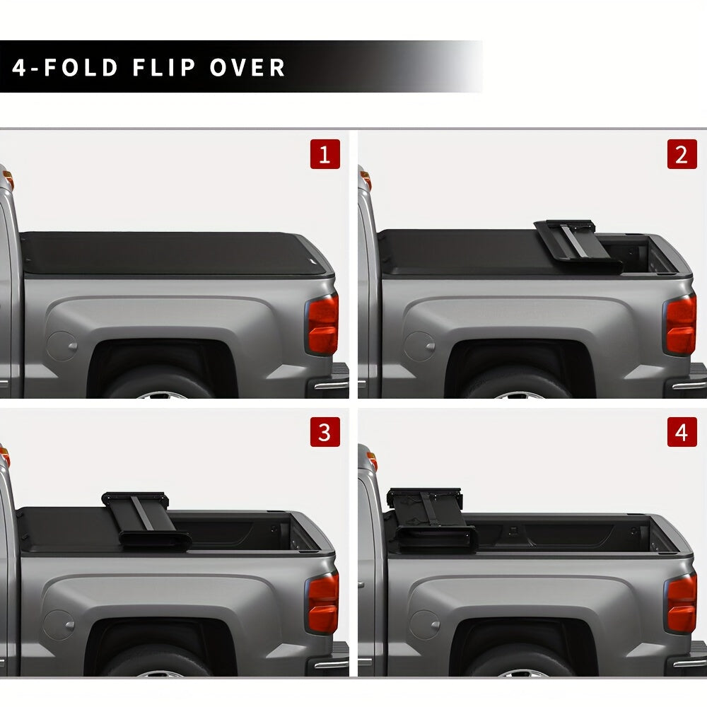 5.7FT Soft 4-Fold Tonneau Cover Truck Bed For Ram 1500 2009-2024 Without Rambox Water Proof Quad-Fold