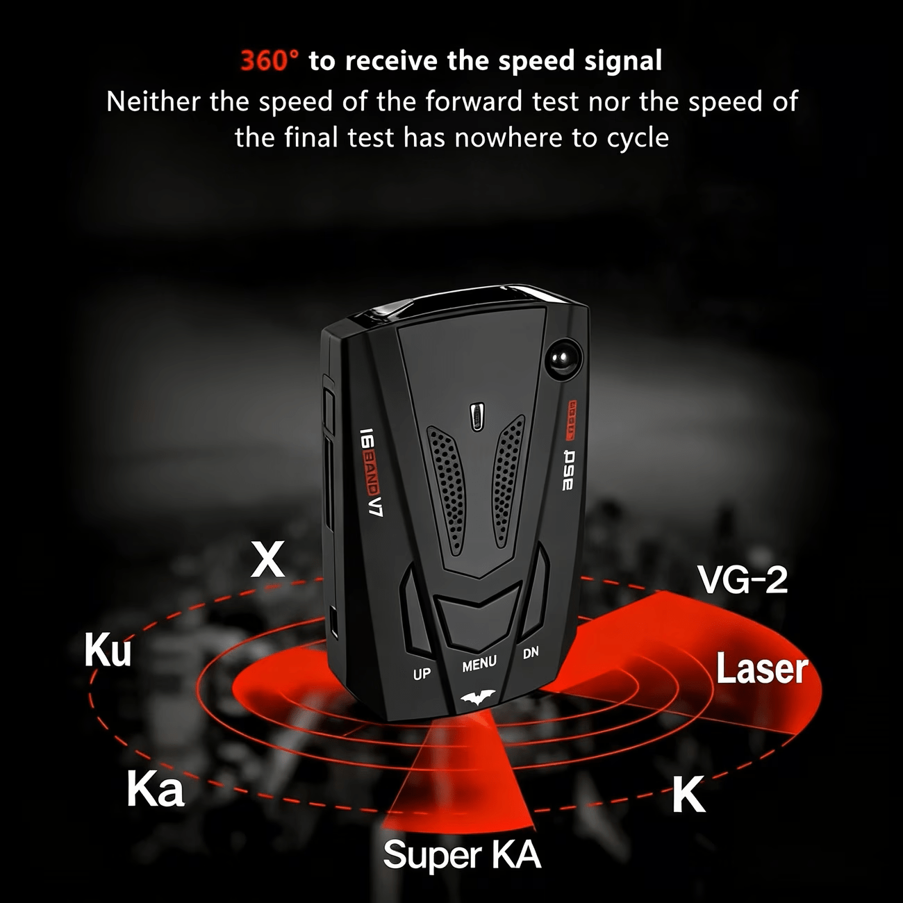 Automotive Radar Detector, V7 Upgraded Chip with 360° Signal Reception, City/Highway Switchable Mode, Compact Design for All Vehicles
