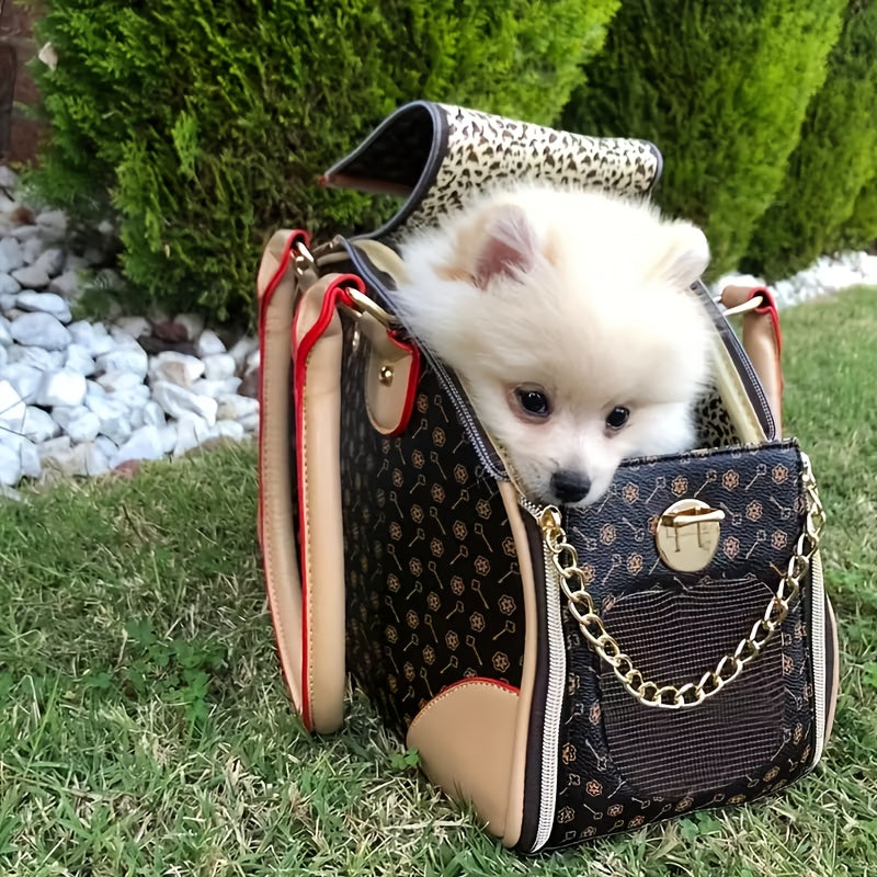 Pet Carrier Bag Luxury Faux Leather Handbag for Small Dogs & Cats – Premium Puppy Cat Carrier Purse for Outdoor Travel, Walking, Hiking & Shopping