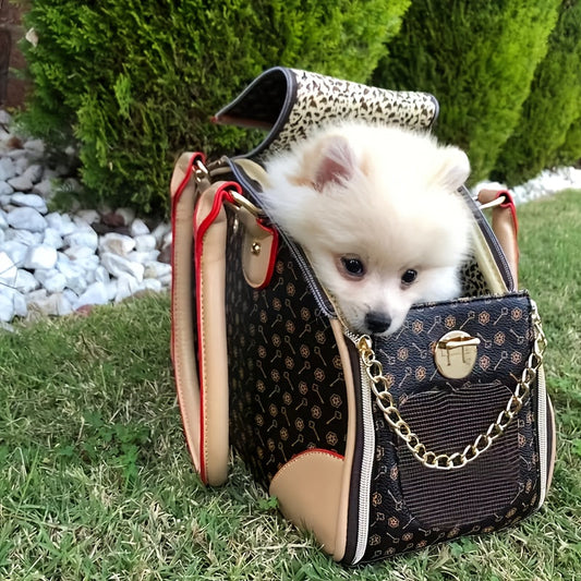 Pet Carrier Bag Luxury Faux Leather Handbag for Small Dogs & Cats – Premium Puppy Cat Carrier Purse for Outdoor Travel, Walking, Hiking & Shopping