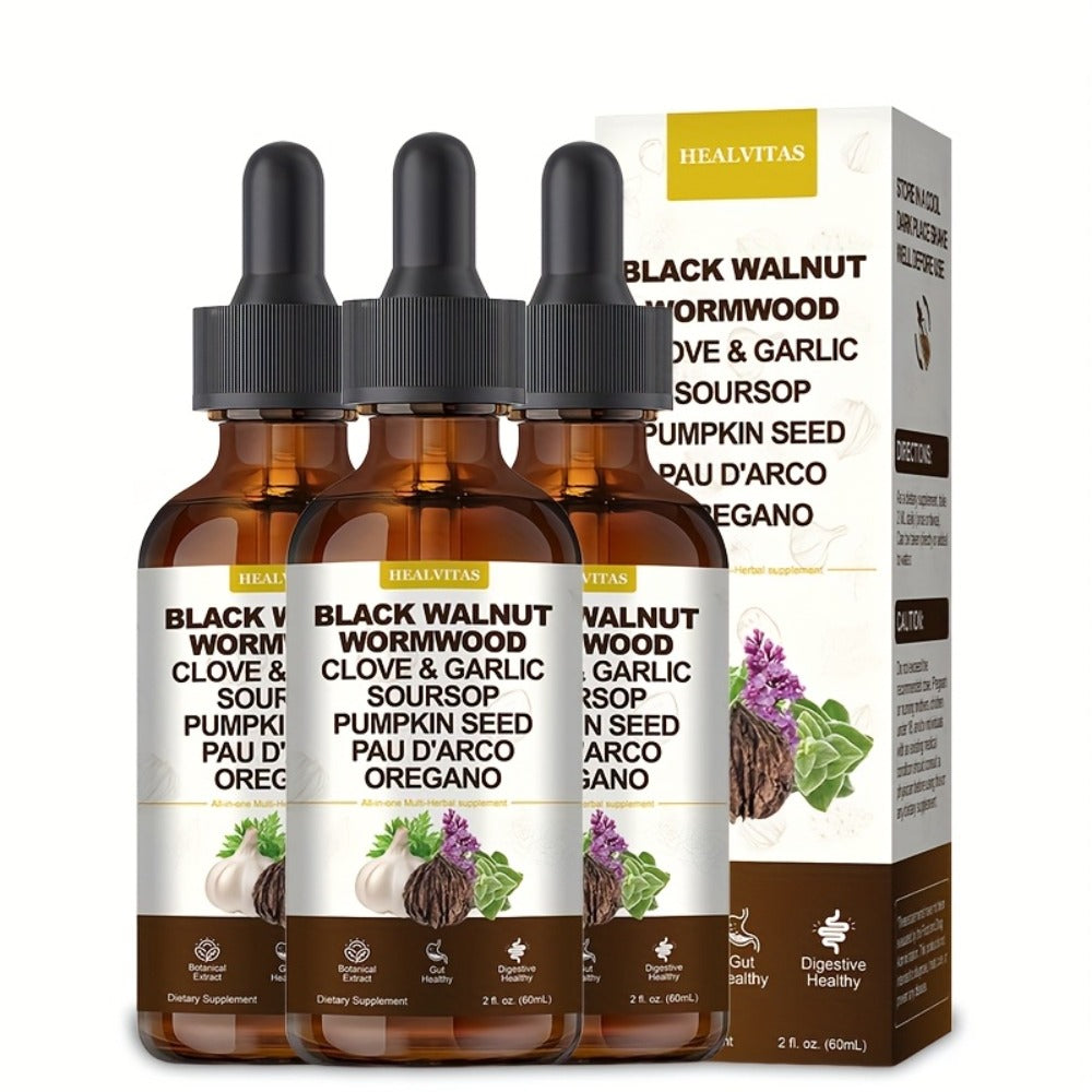 Gut Cleanse Herbal Tincture with Black Walnut Wormwood Berberine Soursop Oregano Garlic — Alcohol-Free Colon Detox Drops for Digestive Health | 2 fl oz Liquid Supplement