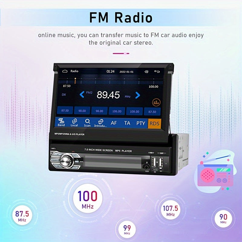 Podofo Wireless Carplayer Single Din Car Stereo 7 Inch HD Flip Out Touchscreen with Wireless Car Player Android Auto, Wireless, Type-C/USB/TF/AUX, SWC, FM, Voice Control, Backup Camera