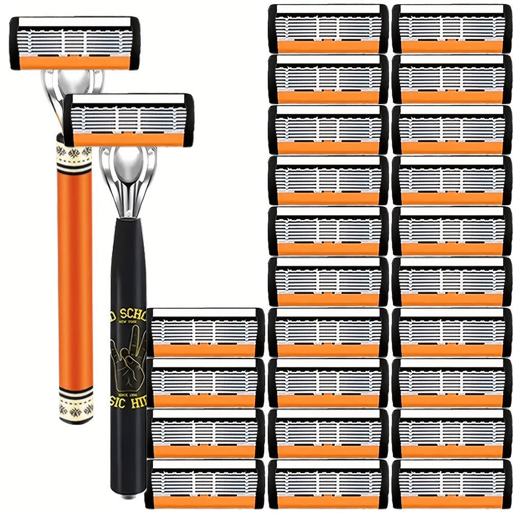 Double Edge Safety Razor Set for Men with 2 Handles & Stainless Steel Replacement Blades — Barber-Quality Close Shave Manual Shaving Kit, Reusable Eco-Friendly Razor, 24/36/54/72 Blade Options