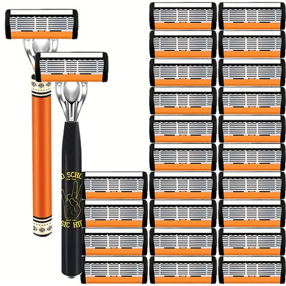 Double Edge Safety Razor Set for Men with 2 Handles & Stainless Steel Replacement Blades — Barber-Quality Close Shave Manual Shaving Kit, Reusable Eco-Friendly Razor, 24/36/54/72 Blade Options