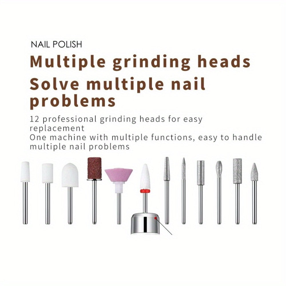 Electric Nail Drill Cordless USB Rechargeable 12 Bits Sanding Bands Manicure Pedicure Kit Low Noise Portable Pen Style Home Salon Beginner Professional Golden White