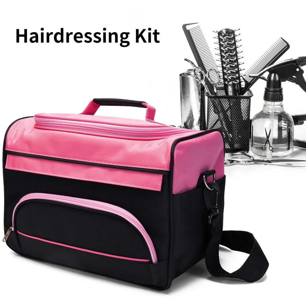 Hairdresser Tool Bag Multi-Functional Salon Styling Organizer with Adjustable Strap Large Capacity Hair Makeup Artist Case for Professionals Travel Pink Black Zebra
