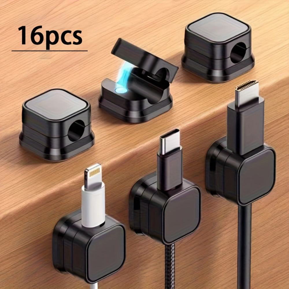 Magnetic Cable Organizer Clips 16 Pack Self-Adhesive No-Drill Cable Management Holder for Desk Wall Home Office Adjustable Wire Cord Organizer Set