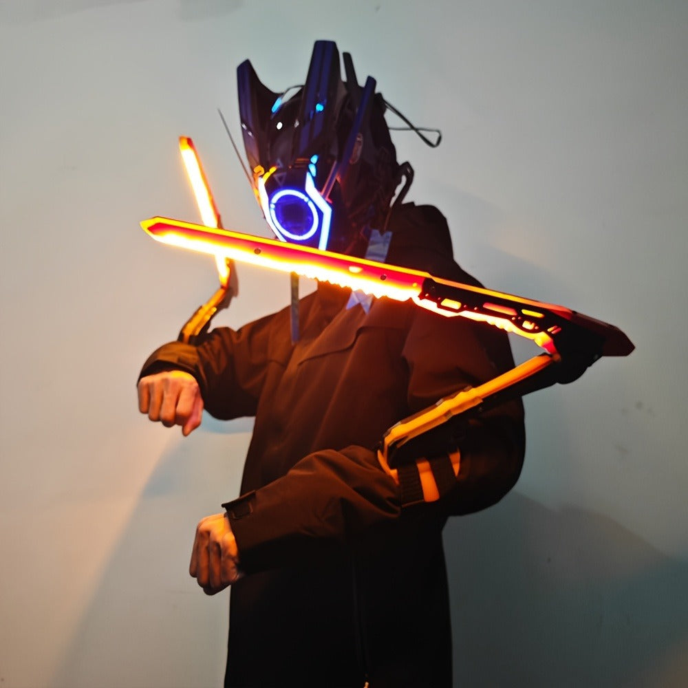 LED Mantis Knife Cyberpunk Light Up Acrylic Prop – Luminous Blade for Halloween Costume Cosplay Sci-Fi Role Play Party, Rechargeable Red & Blue Single or 2pcs Set for Men & Women