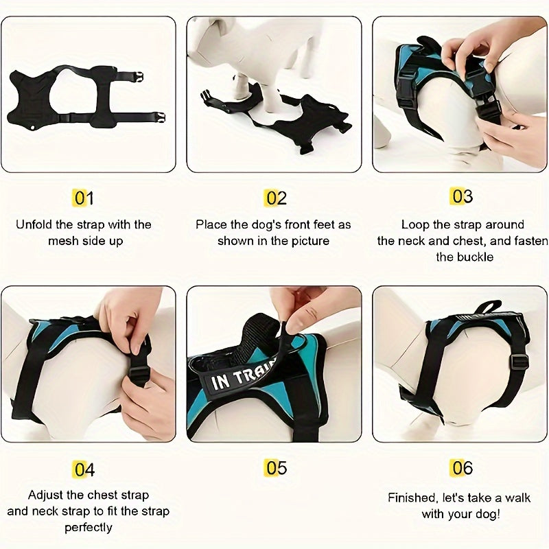 Service Dog Harness with 5 Patches – Reflective Adjustable Oxford Vest with Inner Mesh Layer, Service Dog ID System for Small Medium Large Dogs, XS–XL, 5 Colors