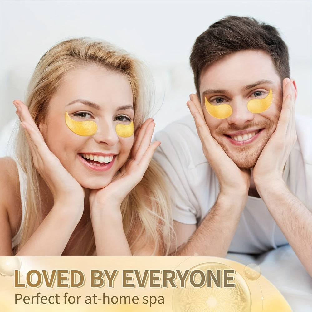 Under Eye Patches 24K Gold 60pcs Collagen Hyaluronic Acid Glycerin — Moisturizing Plumping Anti-Dark Circle Puffiness Fine Lines Unisex Hypoallergenic All Skin Types Travel Gift