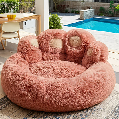 Plush Dog Bed Bear Paw Design – Thickened Soft Warm Pet Cushion Bed for Dogs & Cats, Non-Slip Bottom, Extra Large Cat Bed, 4 Sizes ML/L/XL/2XL – Pink, Grey, Coffee