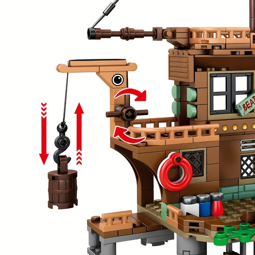 Pirate Ship Building Blocks Set 573 Pieces – Pirate's Wharf Supply Center Brick Toy, LEGO-Compatible Adventure Build for Kids & Adults, Birthday Gift for Boys Who Love Pirates & Ships