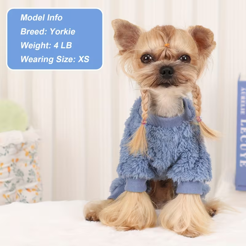 Dog Fleece Jumpsuit 4-Leg Onesie Sweater for Small Dogs & Cats 1-15lbs, Warm Pullover Pet Clothes Fall Winter Pajamas for Chihuahua Yorkie Puppies, Sizes XXS XS S M, Rose Pink Blue Purple