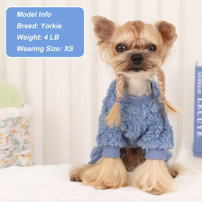 Dog Fleece Jumpsuit 4-Leg Onesie Sweater for Small Dogs & Cats 1-15lbs, Warm Pullover Pet Clothes Fall Winter Pajamas for Chihuahua Yorkie Puppies, Sizes XXS XS S M, Rose Pink Blue Purple