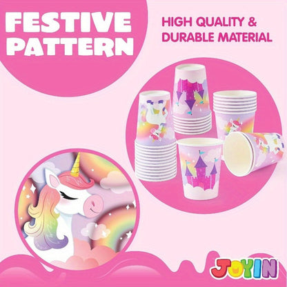 Unicorn Party Supplies 145 Pcs for 24 Guests – Disposable Tableware Set with Plates Cups Napkins Cutlery & Happy Birthday Banner for Unicorn Theme Birthday Party Decorations & Celebrations