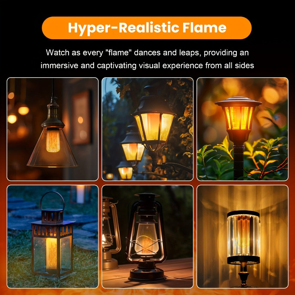 Flame Effect Light Bulb E26 Gravity Flicker 51 LEDs 3W with 4 Modes – Fire Effect Flickering Bulb for Christmas Halloween Indoor Fireplace Decor Atmosphere Lighting, Yellow, 2-Pack