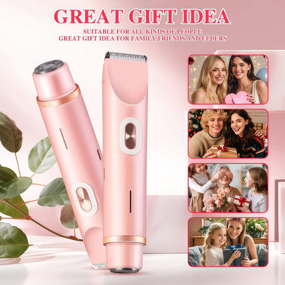 Electric Shaver & Bikini Trimmer for Women Dual Head USB Rechargeable – Multipurpose Face Body Hair Removal for Arms Legs Underarm, Portable Cordless Razor Pink Gift Set
