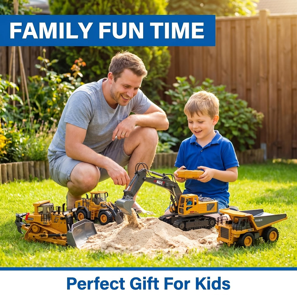RC Construction Vehicle Set 2.4G 11-Channel Remote Control Excavator Dump Truck Bulldozer | 1:24 & 1:64 Alloy Engineering Toy | 2-in-1, 3-in-1, 4-in-1 Kit for Kids Adults