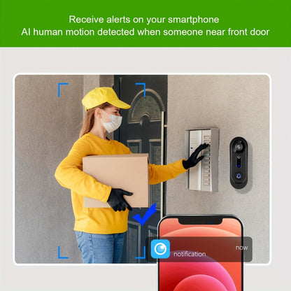 Video Doorbell Camera 1080P HD Wireless with Night Vision, Motion Detection, Two-Way Audio, Indoor Chime & Cloud Storage – 5200mAh Battery, 166° Wide Angle, 2.4GHz WiFi Smart Door Camera