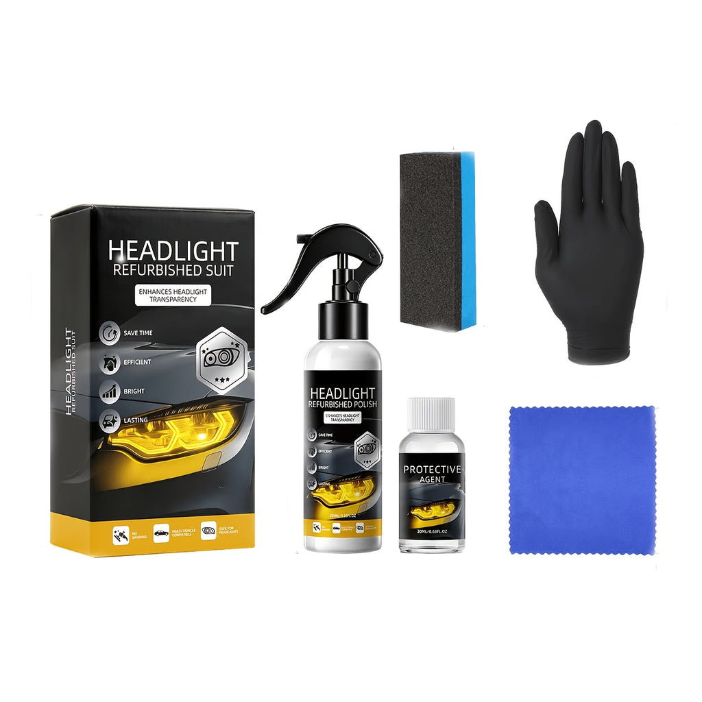 Headlight Restoration Kit With Applicator Sponge, Mild Non-Streaky Surface Care Fluid, Gentle Buffing Brightens Dull Hazy Yellow Headlight Lenses, Quick Simple Vehicle Lamp Upkeep For Daily Use