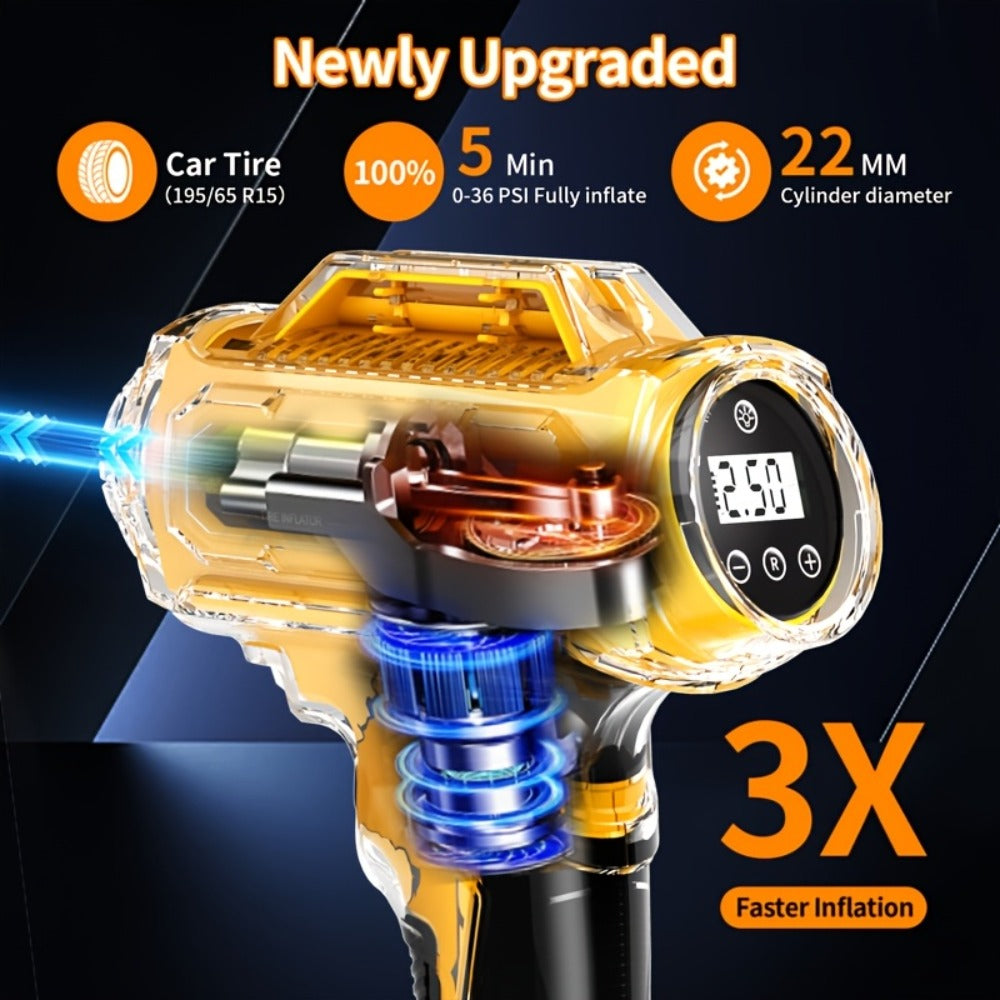 Portable Tire Inflator Air Compressor 150 PSI Cordless with Auto-Shutoff Digital Pressure Gauge LED Light Wireless USB Charging for Car Motorcycle Bike Ball