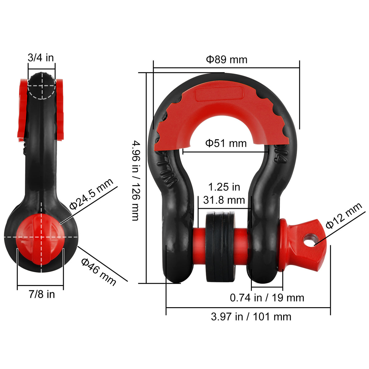 VEVOR 3/4" D-Ring Shackle, 2 Pack Alloy Steel Shackles 62832 lbs (28.5 Ton) Break Strength with 7/8" Screw Pin, Isolators & Washers, Heavy Duty Off Road Vehicle Recovery Shackle for Jeep Truck,Orange/Black/Red
