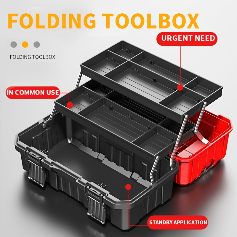 21-inch Folding Toolbox - Three-layer Folding Plastic Storage, Thick Material, Anti-fall And Wear-resistant, Multi-functional Storage Box With Tray And Partition - For Home, Garage, Workshop - Suitable for DIY Enthusiasts, Mechanics & Homeowners - Great G