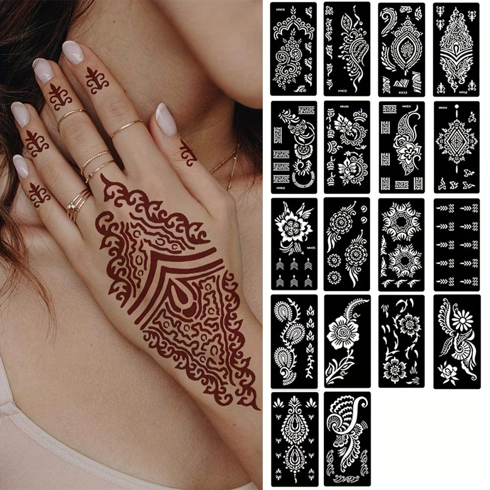 Reusable Tattoo Stencil Templates 9 Sheets Large Flower Designs Airbrush Glitter Body Art Kit for Arms Hands Navel Legs DIY Party Festival Fake Temporary Tattoo Supplies