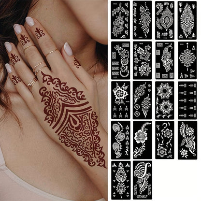 Reusable Tattoo Stencil Templates 9 Sheets Large Flower Designs Airbrush Glitter Body Art Kit for Arms Hands Navel Legs DIY Party Festival Fake Temporary Tattoo Supplies