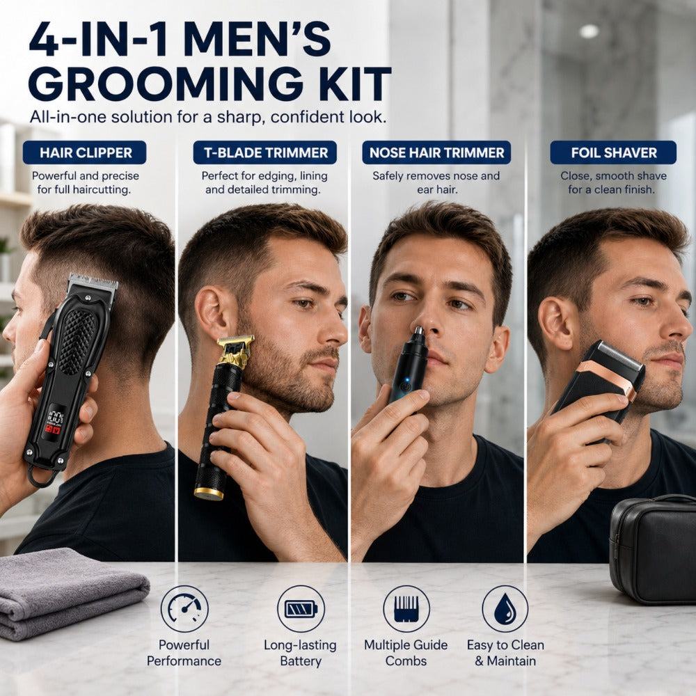 Electric Grooming Kit for Men with LCD Display - Cordless Rechargeable Hair Clipper & Trimmer Set, Home Travel & Car Use, Gift for Husband Boyfriend Dad, Black Blue