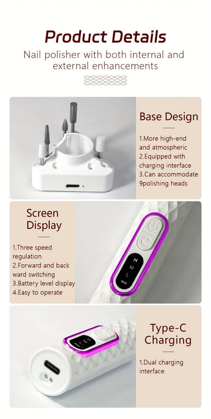 Adjustable Speed Nail Drill Machine 20000RPM with Digital Display — Portable Electric E-File for Acrylic Gel Natural Nails, Professional Nail Sander with Accessory Bits for Home & Salon Manicure Pedicure