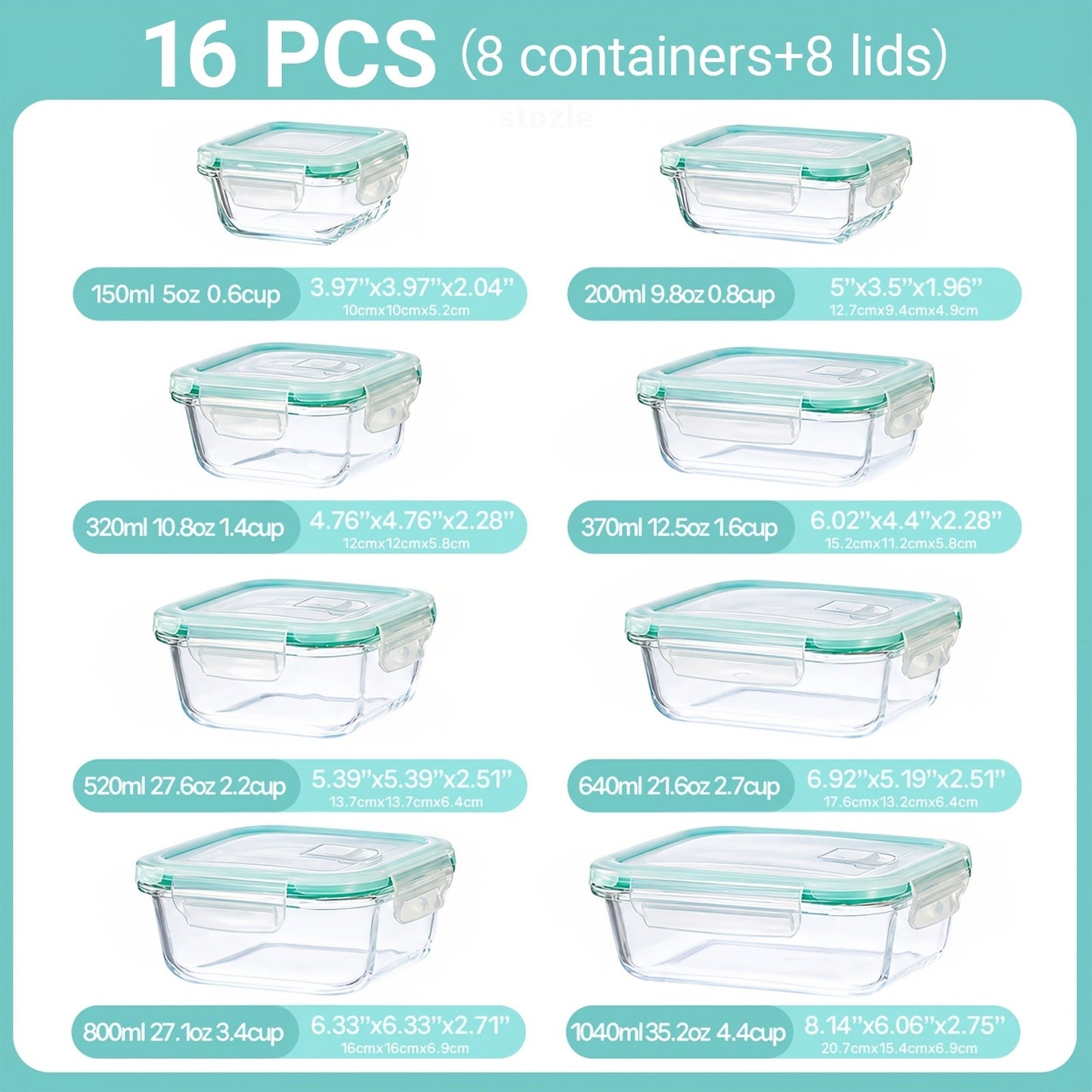 Airtight Glass Food Storage Containers 16-Piece Set with Vented Lids - 8 Lids & 8 Containers, Leak-Proof Sealed Picnic Lunch Box for Salad, Fruit, Vegetables & Sandwiches, Durable Outdoor Food Prep Containers