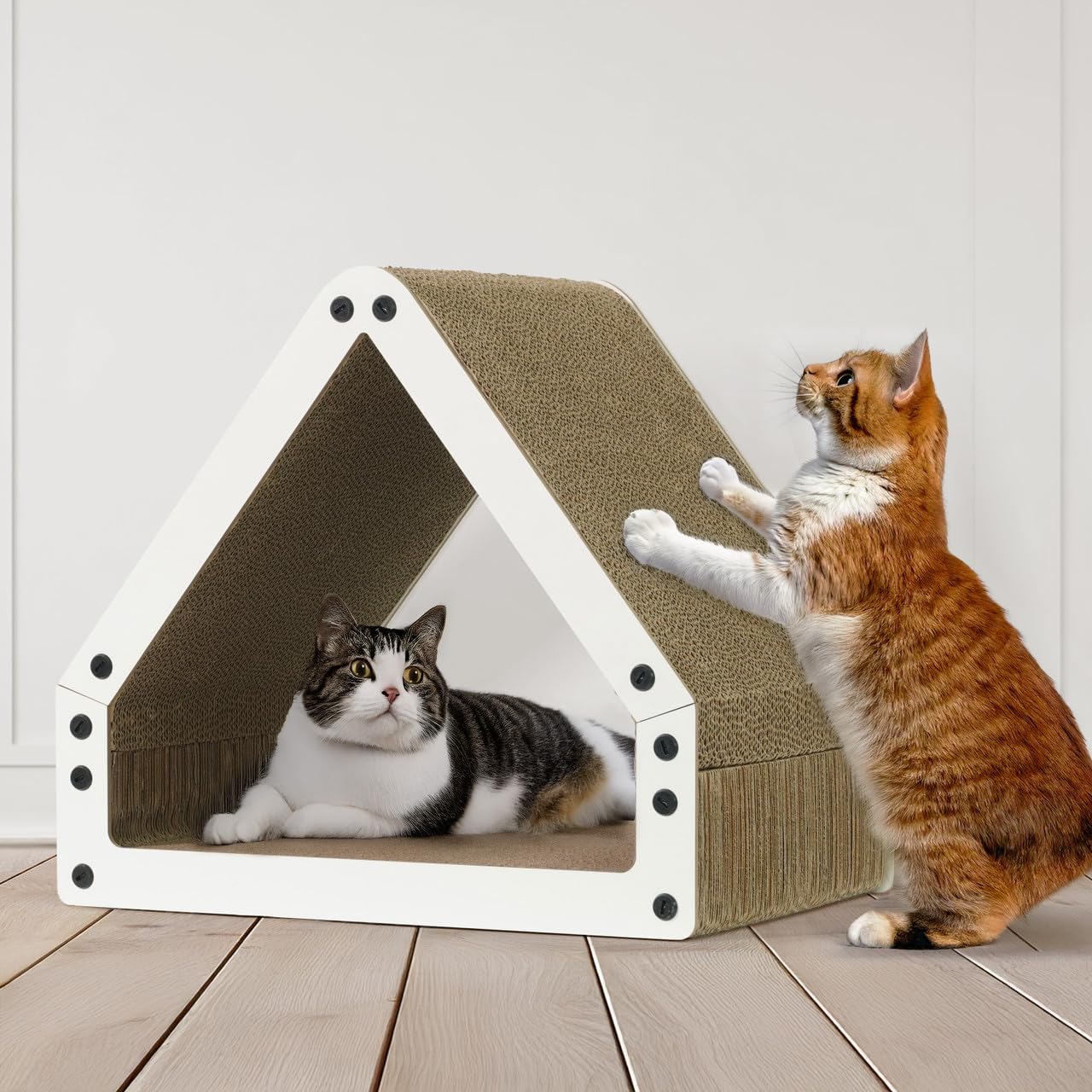House Cat Scratcher Lounger Reversible Large Scratching Pad & Board for Indoor Cats - 5-Layer High-Density Cardboard 16x14x12 Inch Scratch Bed for All Sizes by CAPHAUS Brown White