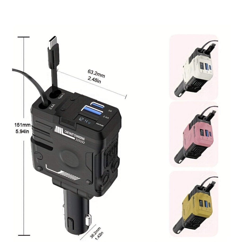 Mech Style Super Fast Car Charger, 4 In 1 Retractable Car Phone Charger 120W, Retractable Cables For Iphone And USB Car Charger, Compatible With for iphone 14/13/12/11, Galaxy, Pixel - For Ios And Android(Gift Magnetic Holders Included)