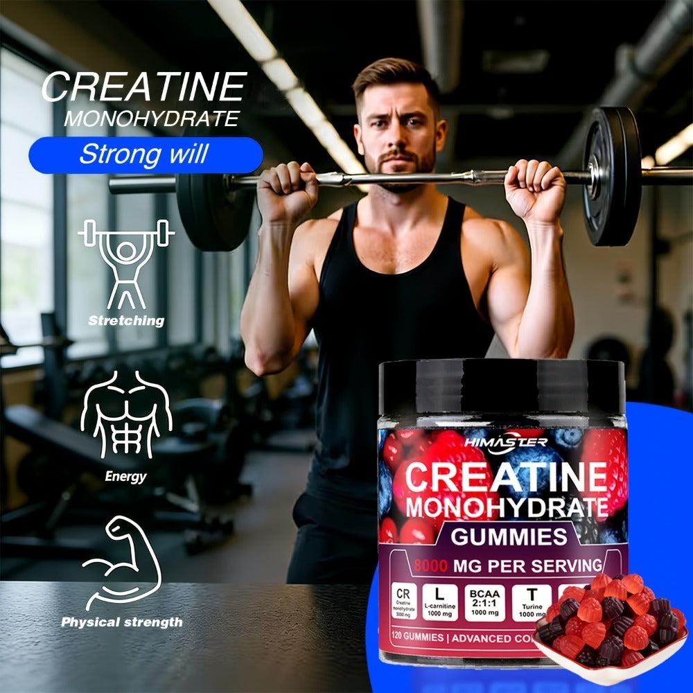 Creatine Monohydrate Gummies 8000mg Blueberry Flavor – with L-Taurine, BCAA, Vitamin B6 & B12 | Pre-Workout Muscle Strength & Endurance Supplement for Men & Women | 120 Count | Yeah Buddy Formula