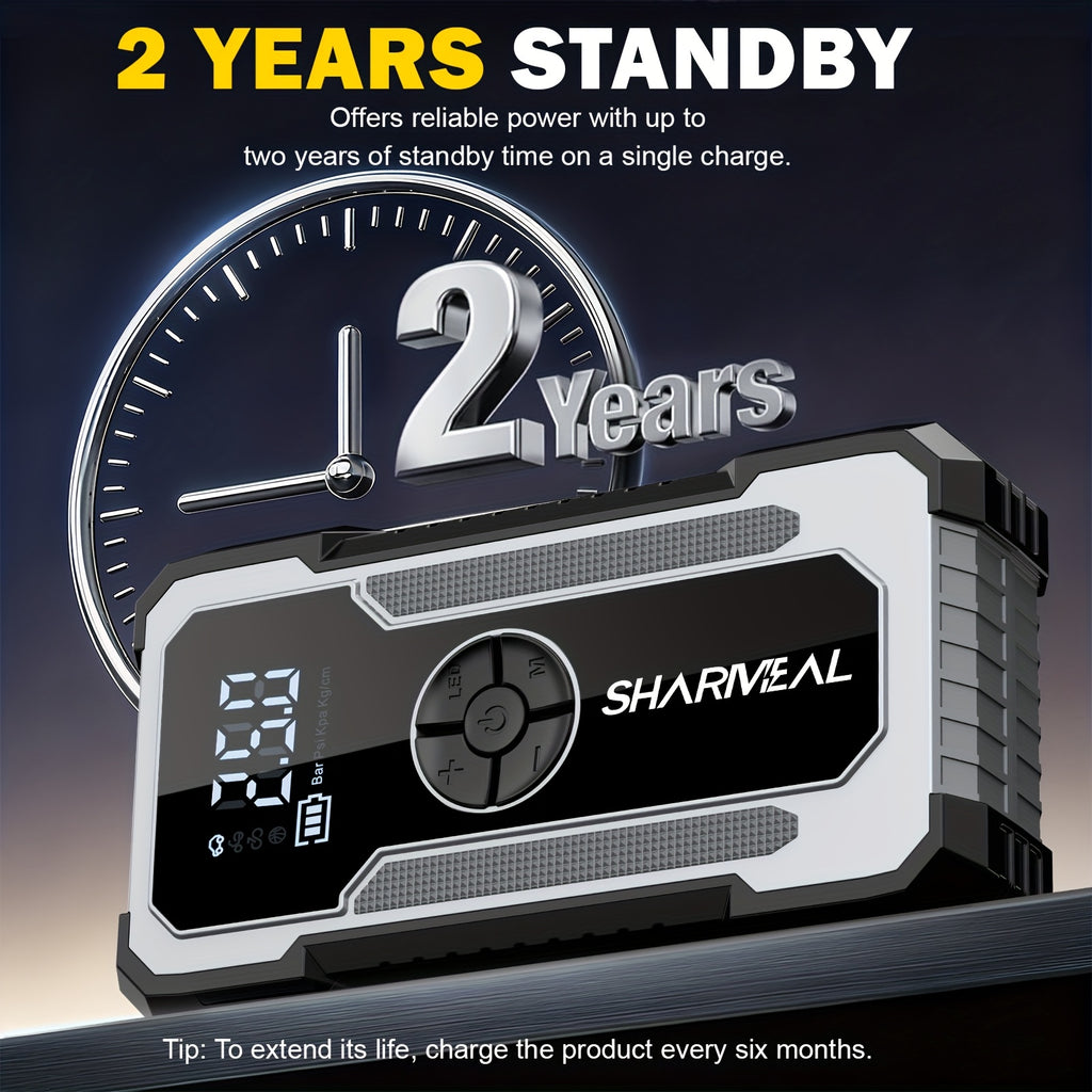 SHARMEAL 16000/20000A 17-in-1 Portable Jump Starter With Air Compressor, Jump Starter For Car, Multi-Function Power Pack With Tire Inflator, LED Light & Power Bank, For 12V Vehicles (All Gas & Diesel Engines), Cars, Trucks, SUVs, RVs & Motorcycles