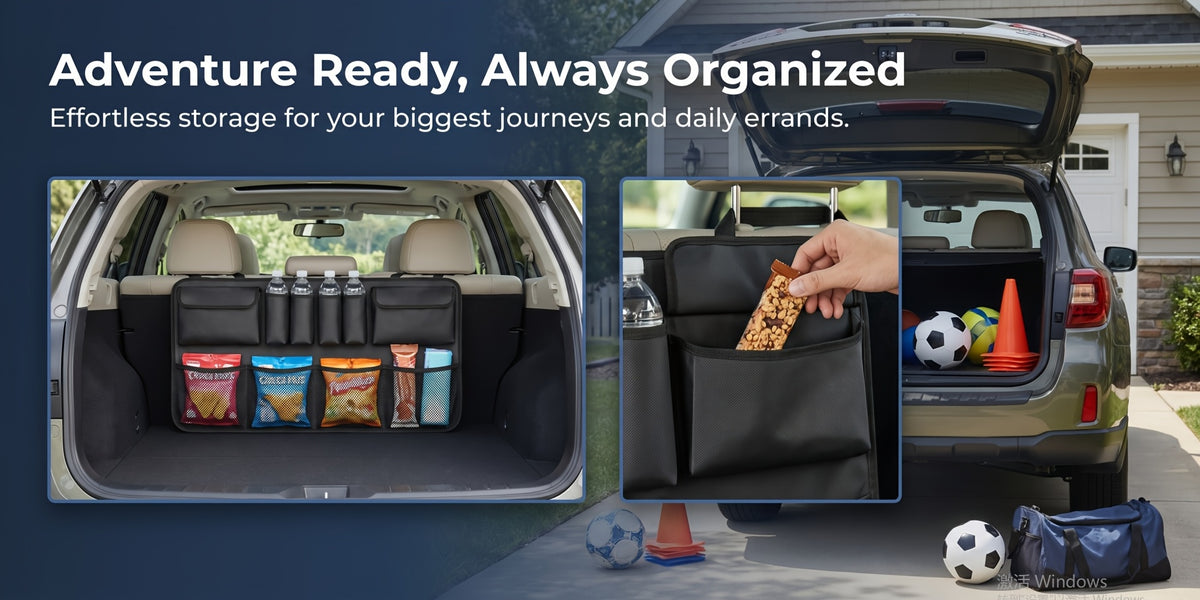 Car Trunk Organizer, Backseat Hanging Organizer with 8 Large Storage Bag Super Capacity -Trunk Organizer for SUV, Truck, Van -Your Space Saving Expert Car Accessories for Womenpurse Holder for Car