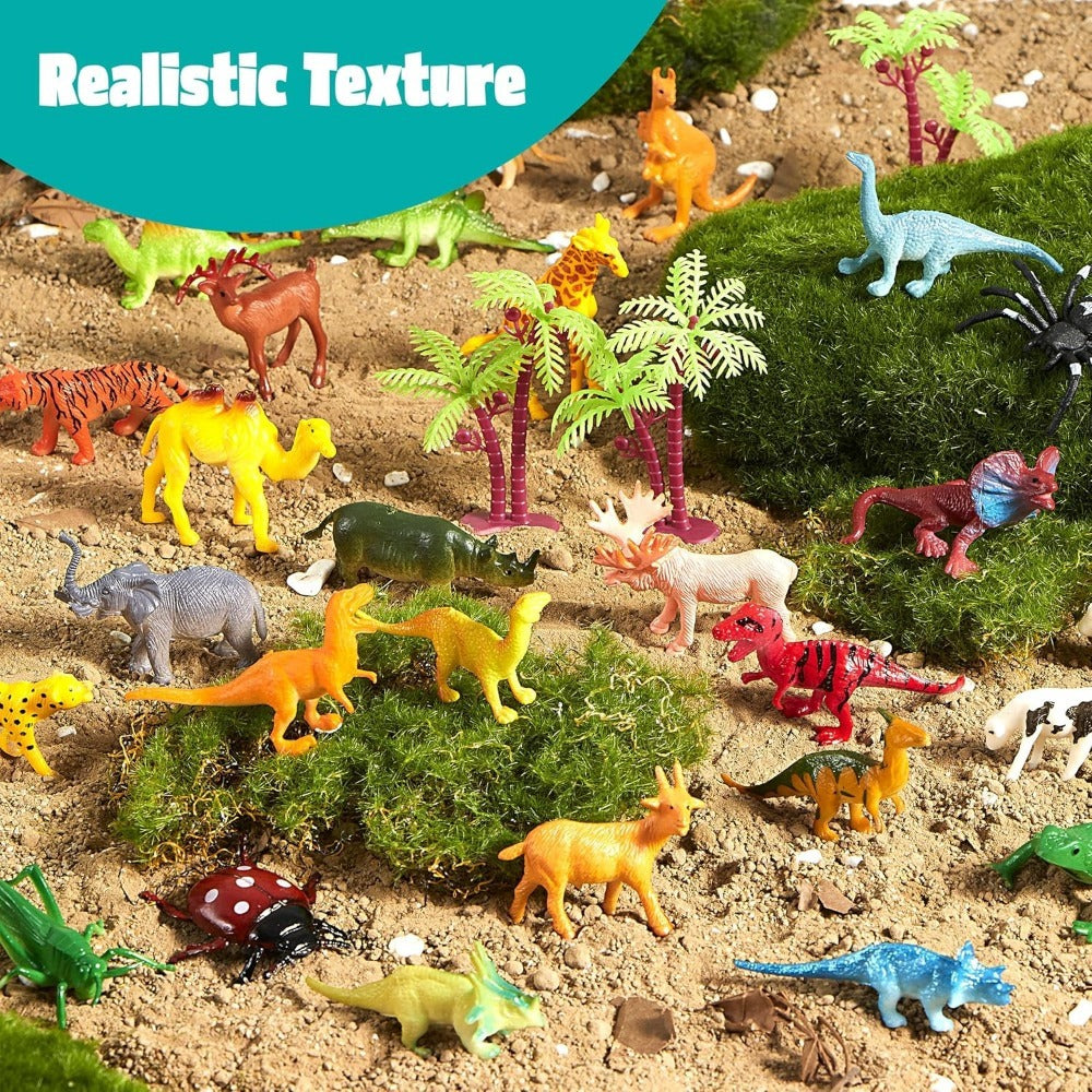 Animal Figures Toys for Kids 69pcs – 5-Set Nature World Mini Animal Figurines with Sensory Bin, Zoo, Ocean, Farm, Dinosaur & Jungle Animals, Easter Basket Stuffers & Birthday Party Favors