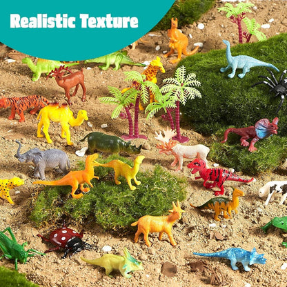 Animal Figures Toys for Kids 69pcs – 5-Set Nature World Mini Animal Figurines with Sensory Bin, Zoo, Ocean, Farm, Dinosaur & Jungle Animals, Easter Basket Stuffers & Birthday Party Favors