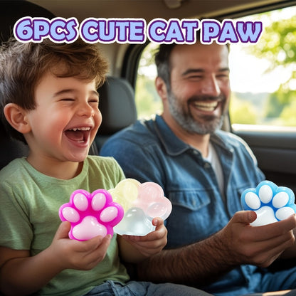 Cat Paw Squishy Fidget Toy 6pcs – Colorful Taba Fufu Squeeze Paw Handmade Soft Sticky Sensory Toys for Kids & Adults, Party Favor Pack for Christmas Easter Halloween Valentine's Day