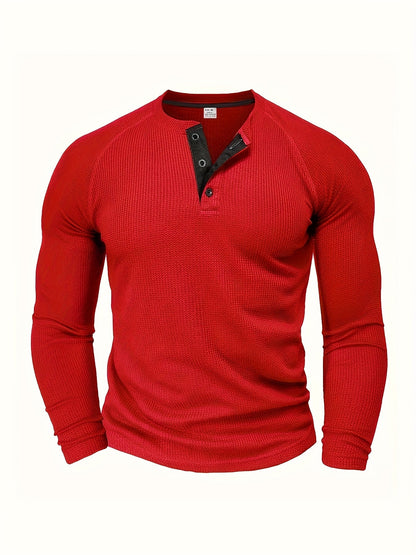 Men's Solid Color Casual Shirt - Crew Neck Long Sleeve