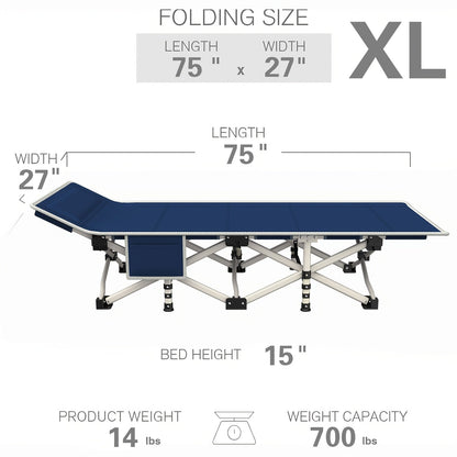 Folding Camping Cot with Mattress 75"-79" | Portable Sleeping Cot for Adults Kids & Teens | Home Office Beach Garden Fishing | Max Load 700-900 lbs