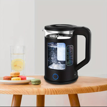 Glass Electric Kettle with Blue LED Light – 1.5L Borosilicate Glass Water Boiler, Auto Shut-Off & Boil-Dry Protection, Fast Heating Hot Water Kettle for Tea & Coffee – Azure, Black