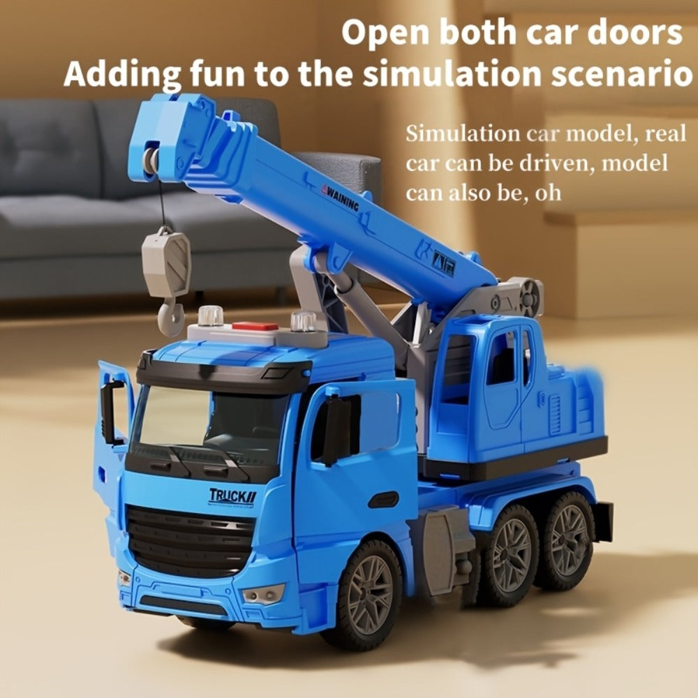 Inertia Crane Truck Toy for Kids - Large Engineering Vehicle with Telescopic Arm, Interactive Track & Double Doors, Construction Toy for Boys Ages 3+, Birthday Christmas Easter Gift