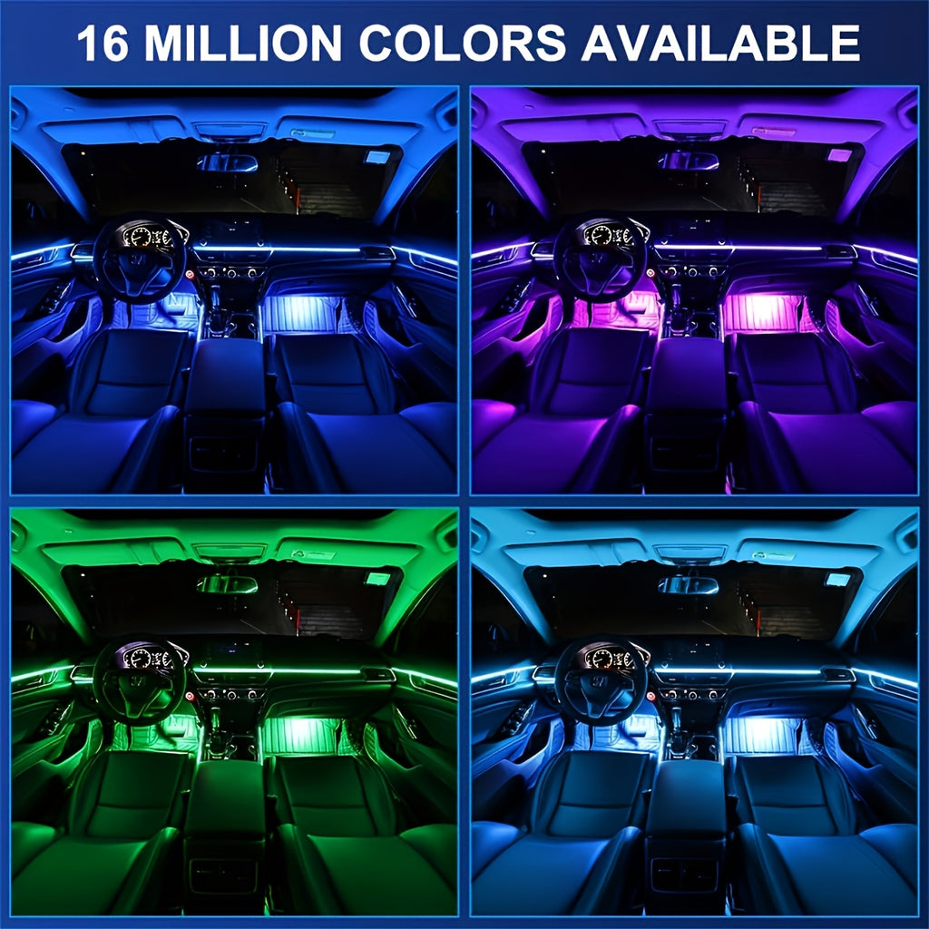 118" RGB LED Car Interior Lighting Kit - USB Powered, App-Controlled with Music Sync & Fiber Optics for Dashboard And Doors, Without Battery