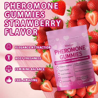 Women's Pheromone Gummies with L-Arginine, Maca & Beetroot – Natural Attraction, Confidence & Feminine Balance Supplement, Strawberry Flavor, 30 Gummies 30-Day Supply