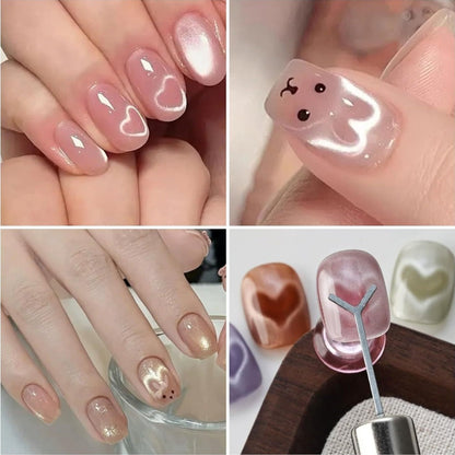 Cat Eye Nail Magnet Set 11pcs - 3-in-1 Magnet Stick with Heart & Bunny Designs, Strong Magnetic Tool for Cat Eye Gel Polish Nail Art, Professional Salon & Home DIY Nail Art Gift
