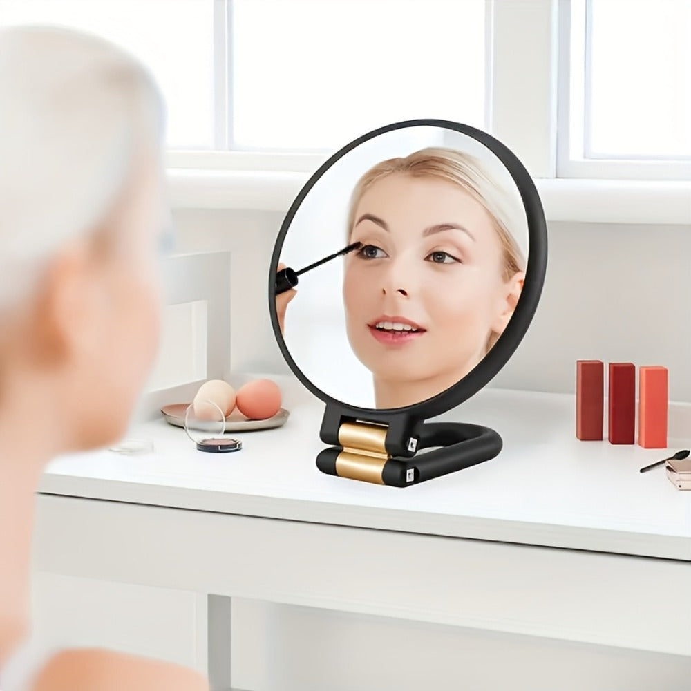 50X Magnifying Makeup Mirror Double Sided Handheld - 1X/50X Zoom Portable Compact Mirror with 360° Rotating Handle, Desktop Hanging & Handheld Use, Precision Beauty Mirror for Women, Black & White